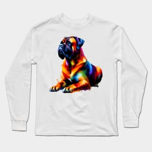 Abstract Colorful Splash Bullmastiff Sitting Portrait Long Sleeve T-Shirt